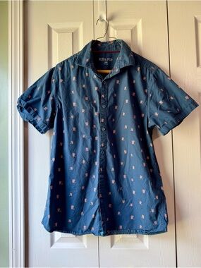 Ice & Pop Men’s 4th of July Shirt men’s polo popcorn bucket pattern | Size Large